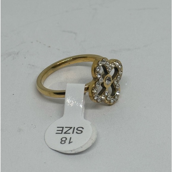 Gold Tone Crystal Rhinestone Clove Stainless Steel Fashion Ring SZ 9.5 - Picture 8 of 9